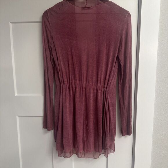 Gigi Moda Silk Open Cardigan Sz S Burgundy Italy Fairy Artsy Lagenlook Sheer - Picture 5 of 14